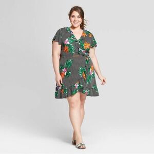 Who What Wear Paradise Stripe Tropical Floral Wrap Dress